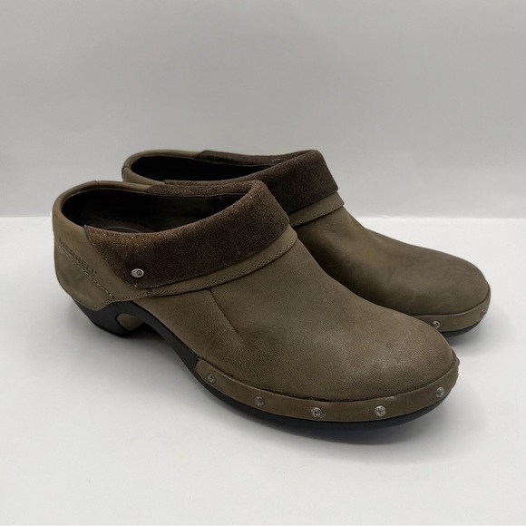Merrell Other - Merrell Clogs Womens Size 9 Brown Mules J56086 Drizzle Nubuck Leather Slip On